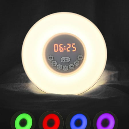 Mrmaere Smart Multifunction Natural Wake-Up Light - Simulate Sunrise Natural Wake Up Alarm Clock ，FM Radio, Nature Sounds, Night Light, and Easy-to-Use Display White