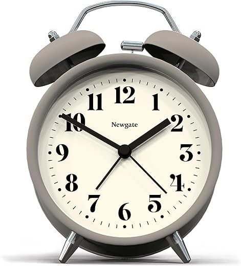 NEWGATE ® Theatre Alarm - Small Modern Contemporary Alarm Clock - Bedroom Accessories - Alarm Clocks - Desk Clock - Mantel Clock - Bedside Clock - Theatre Dial - Arabic Numerals (Stone)