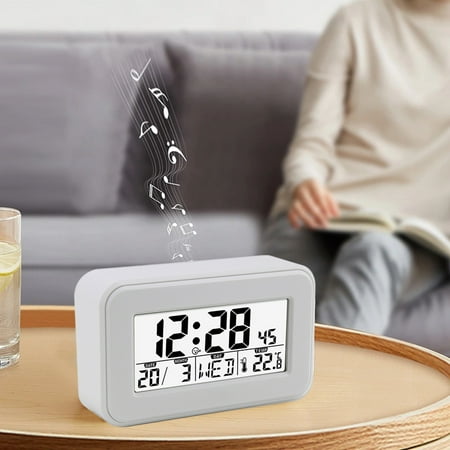 Newxiaaa Home Metal Table Clock, Portable Smart Desk Small Clock Silent Non-Ticking Classic Clock Mechanical Alarm Clock, for Bedrooms Decoration (White)