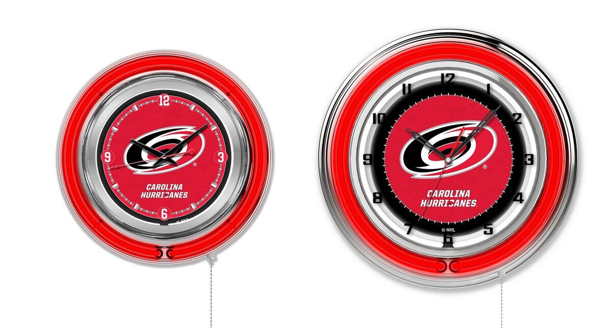 NHL - Carolina Hurricanes Double Neon Ring, Logo Clock Hockey Team Logo