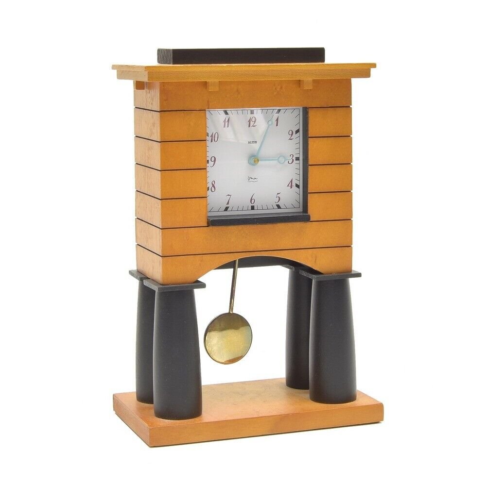 NOS Alessi Maple Mantel Clock Designed by MICHAEL GRAVES Modernist Pendulum