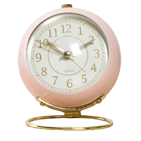 NUOLUX Metal Alarm Clock Round Alarm Clock Desktop Alarm Clock Bedside Alarm Clock (Pink Shipment without Battery)