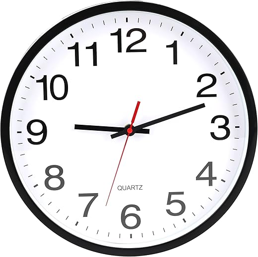 OceeK Wall Clock 10 Inch Quality Quartz Battery Operated Wall Clock Silent Non Ticking 10 Inch Modern Clocks Silent Quartz Home Office School Black Wall Clock