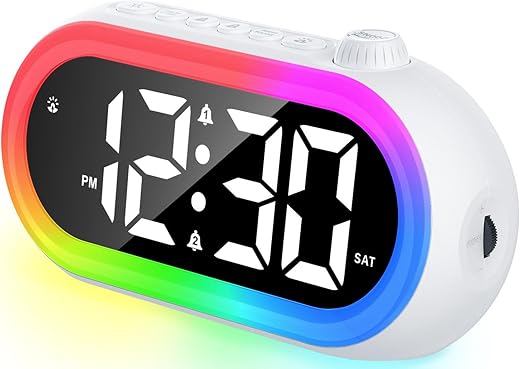 OCUBE Digital Alarm Clocks for Bedrooms with Wake Up Light,Colorful Bedside Clock Mains Powered with Night Light,Dual Alarms,100dB Super Loud,USB Charger,Snooze for Teens Kids Boys Girls Seniors