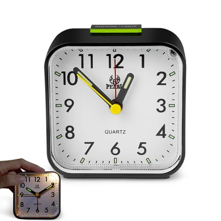 Old-Fashioned Alarm Clock, Mini Battery Operated Analog Alarm Clock, SquareTravel Portable Alarm Clock, Compact & Lightweight Bedside Clock with Snooze Timed for Children, Elderly, Travelers