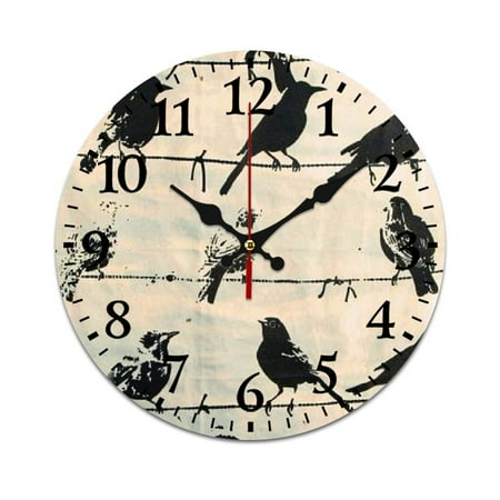 ONETECH Birds Wire Fashionable PVC Wall Clock Silent Sweep Movement Decorative Retro Charm Clock for Home Office Classroom Kitchen Library 50cm/19.69in