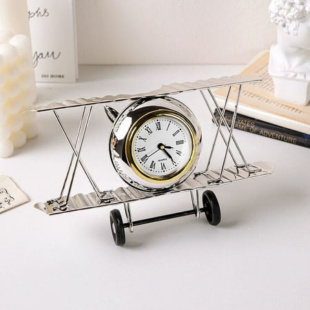 Ovzne Vintage Airplane Alarm Clock, Jet Aircraft Alarm Clock Airplane Model Ornaments Aviation Alarm Clock for Living Room Desktop Iron Art Ornaments European-style Decorations Metal Crafts Clearance