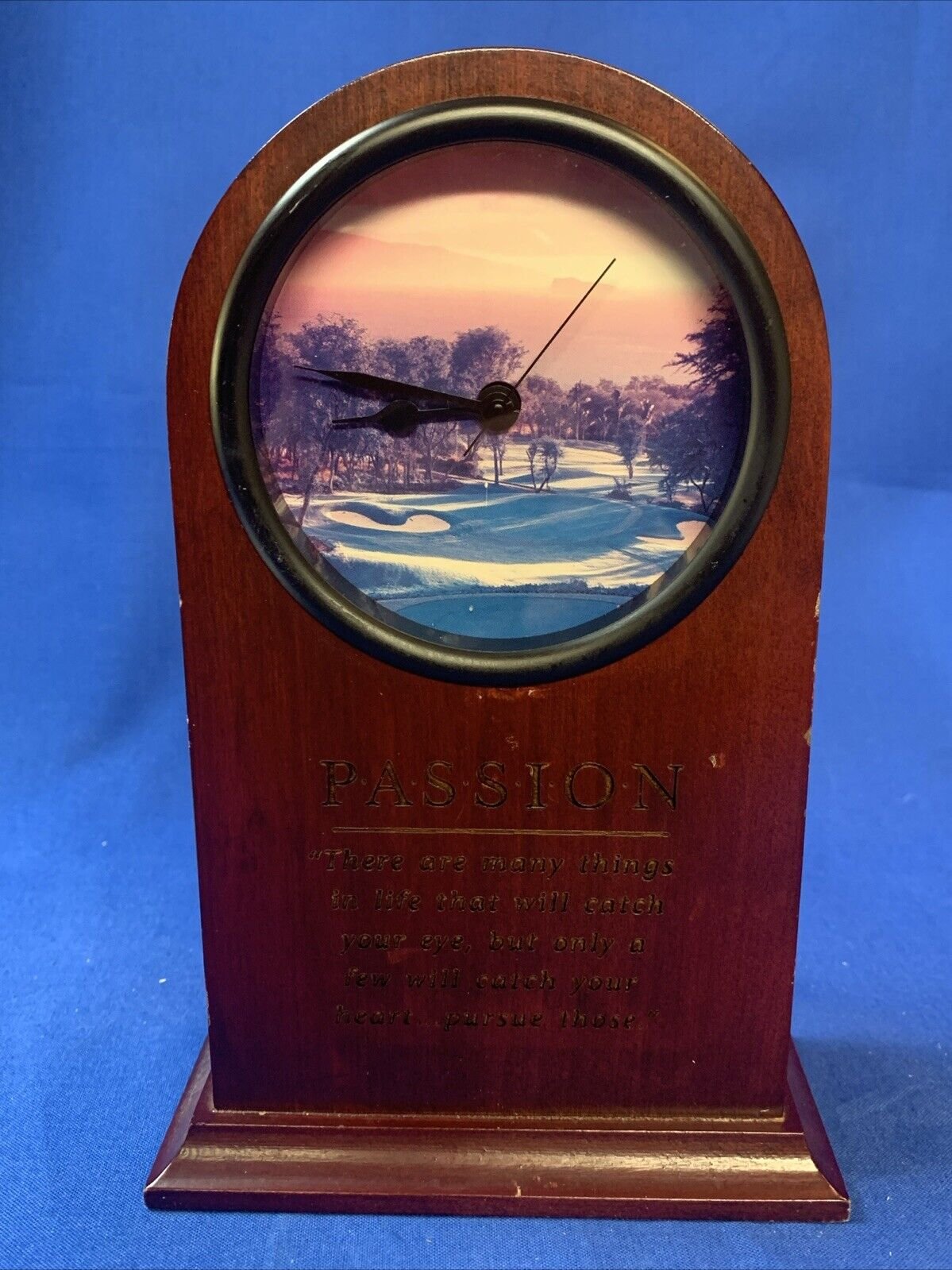 “Passion” Engraved Mahogany Desk Clock With Inspiration Message Pre-owned