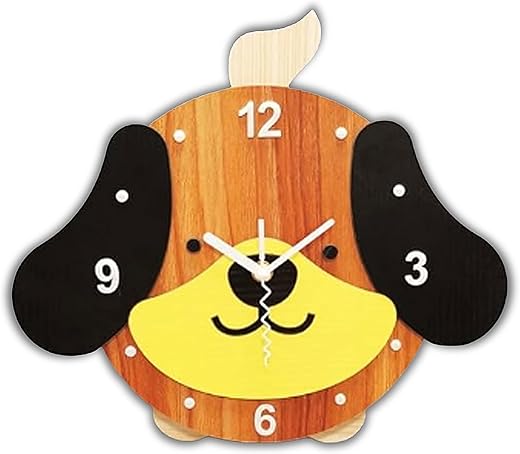 Pendulum Dog Wall Clock, Battery Operated Non Ticking Wooden Decor Kids Animals for Home, Room, Classrooms, Kids Bedrooms, & Playrooms Unisex (Dog)