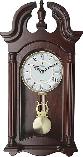 Pendulum Wall Clock Battery Operated - Hanging Grandfather Wall Clock with Pendulum - Quiet, Wood Pendulum Clock - Wooden Pendulum Wall Clock for Living Room Decor, Office & Home Décor Gift 23.5x9