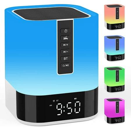 Portable Bluetooth Speaker Light Alarm Clock, Touch Bedside Lamp with MP3 Music Player, White Noise Machine & Timer, Bluetooth Speaker Children's Night Light, Gift