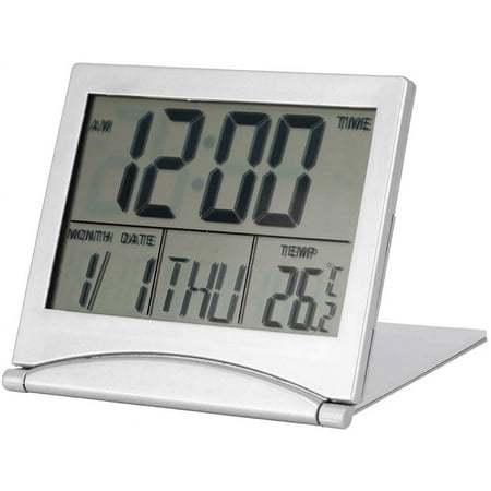 Portable Foldable Digital Alarm Clock Temperature Calendar Snooze LED Display Clock with Genuine Leather Cover