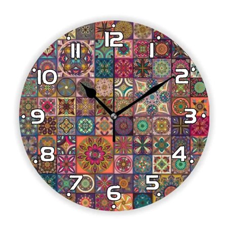 Portuguese Tiles Talavera Style Azulejo Moroccan Mandala Patchwork Wall Clock Watch Mexican Ornament Art Kitchen Home Decor