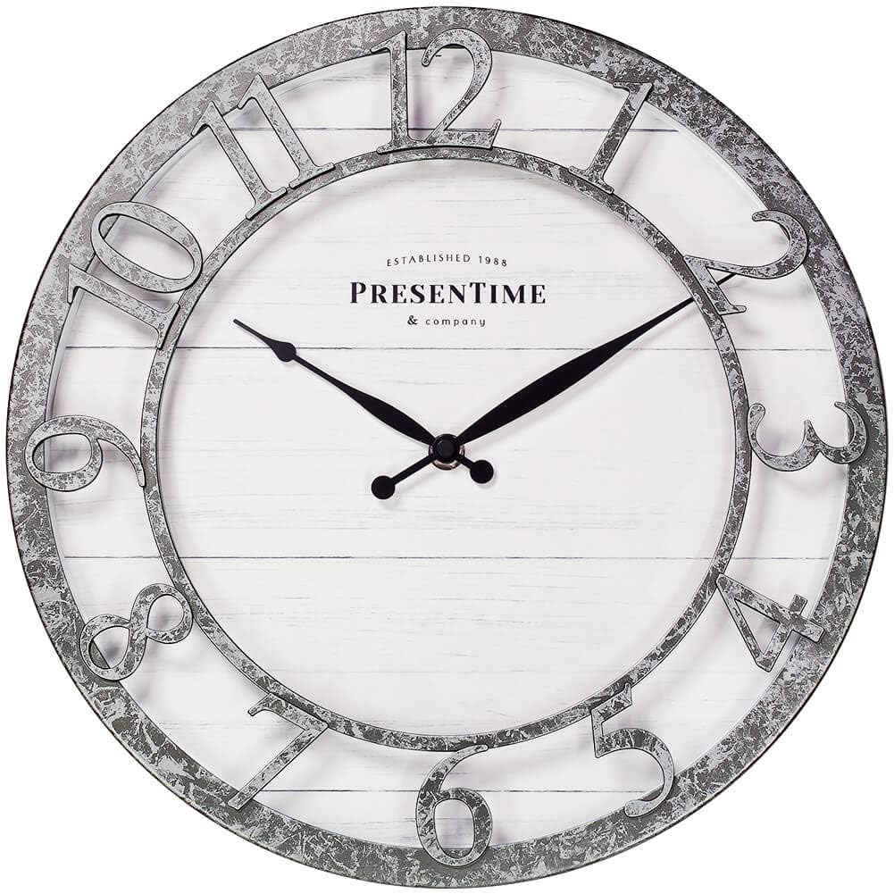 Presentime & Co 13" Farmhouse Series Wall Clock, Quartz Movement, Shiplap Style,Raised 3D Arabic Numeral, Galvanized Finish