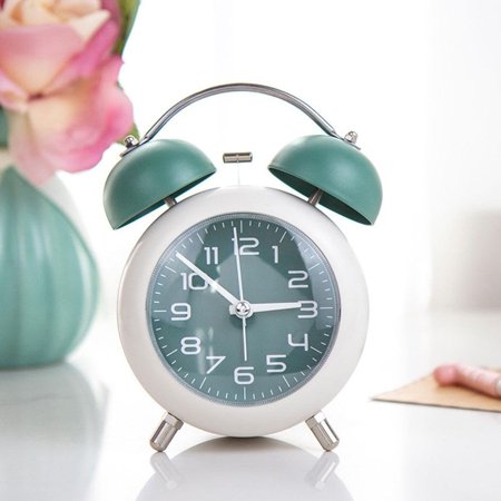 QAQ-Sharp Twin Bell Alarm Clock, Loud Alarm Great for Heavy Sleepers - Stylish Matte Finish with Rustic Bronze Accents, Battery Operated (Green)**