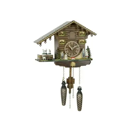 Quartz Cuckoo Clock Swiss house with music, turning goats