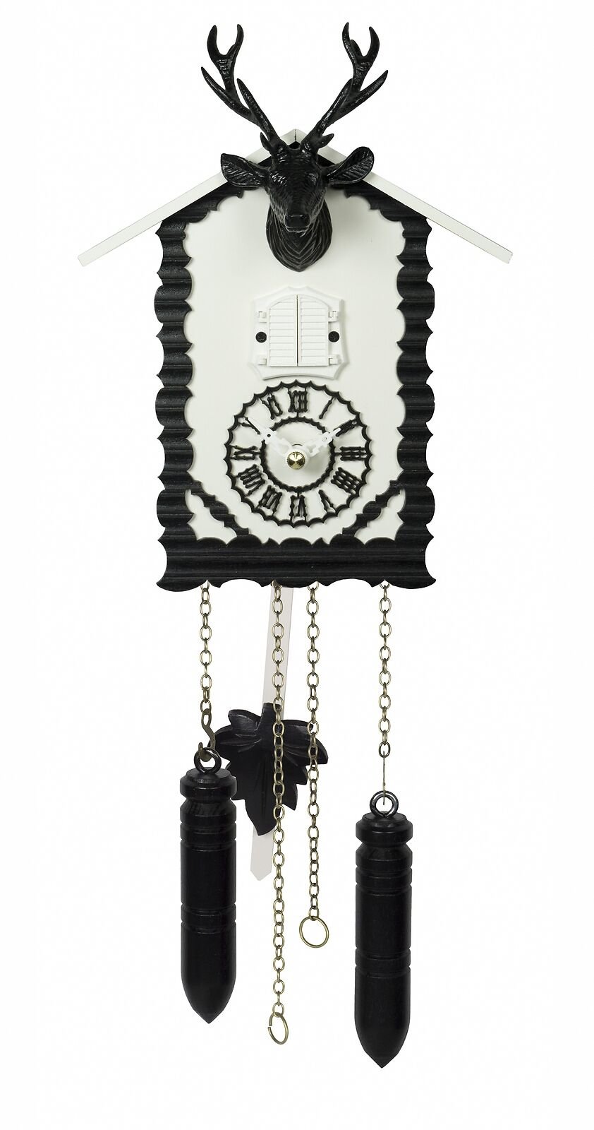 Quartz Cuckoo Clock with music and deer head, black TU 360/20 QM schwarz NEW