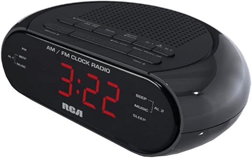 RCA RC205A AM/FM Alarm Clock, Black, Dual Wake, 0.6 Red LED, Sleep and Snooze Functions