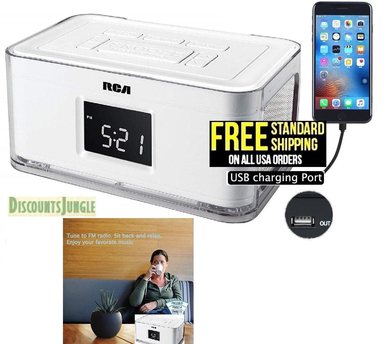 RCA RCR8622 Dual Alarm Clock AM FM Radio w4 Multi color Wraps /phone USB Charger