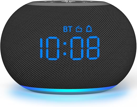 REACHER Digital Alarm Clock Bluetooth Speaker with FM Radio, Auto-Dimmable, 7 Wake Up Sounds, Gradient Light, 30-Level Volume, Memory Function, Bedroom/Office Clock Radio for Kids Adults Seniors