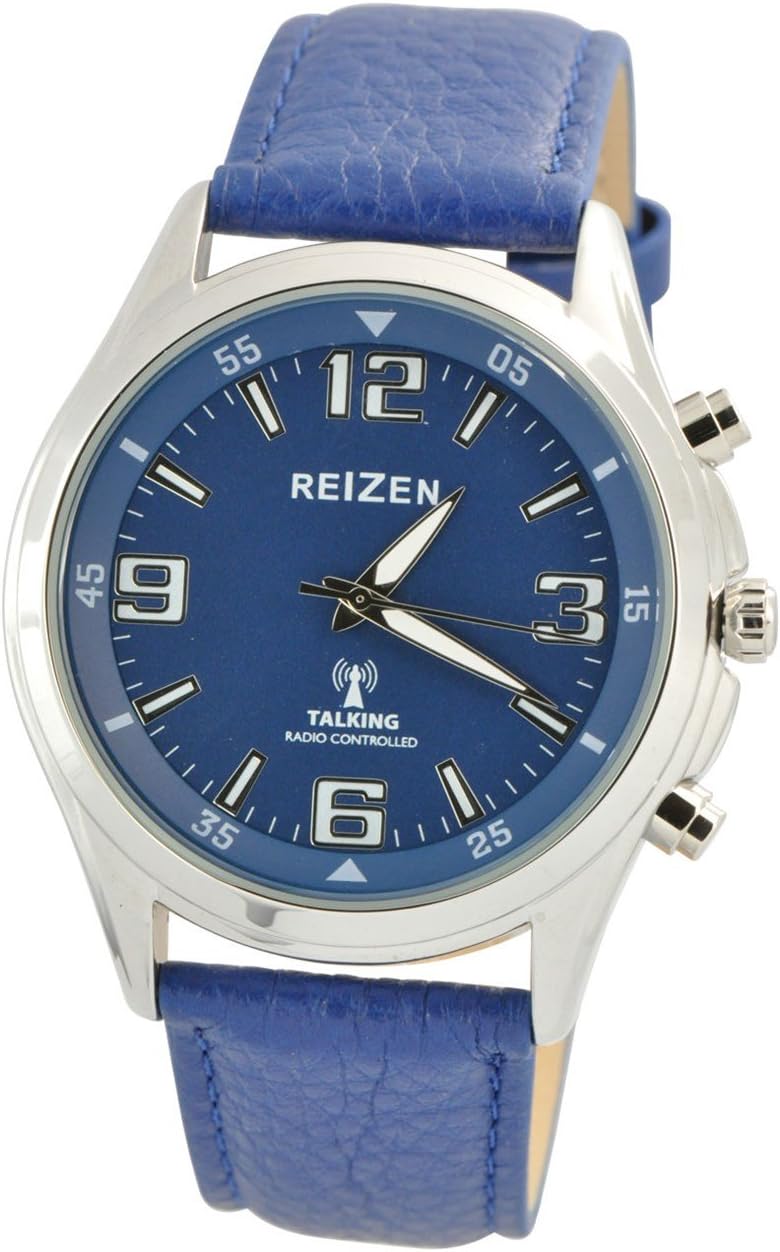 Reizen Talking Atomic Blue Dial Chrome Watch - Blue Leather Band