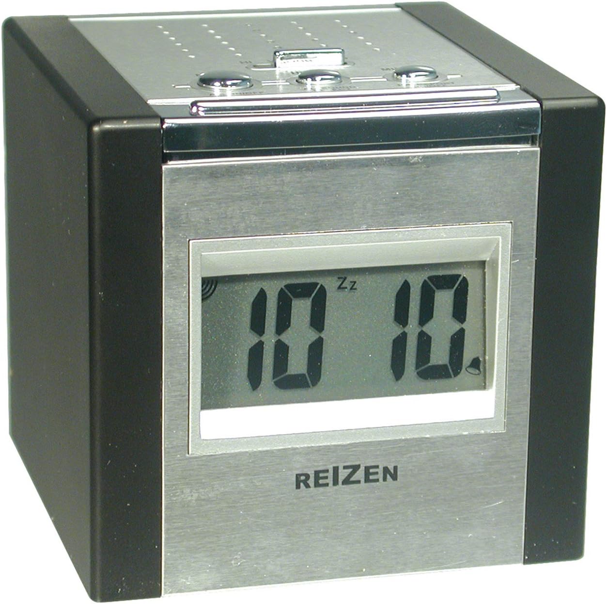 Reizen Talking LCD Alarm Cube Clock - Silver and Black