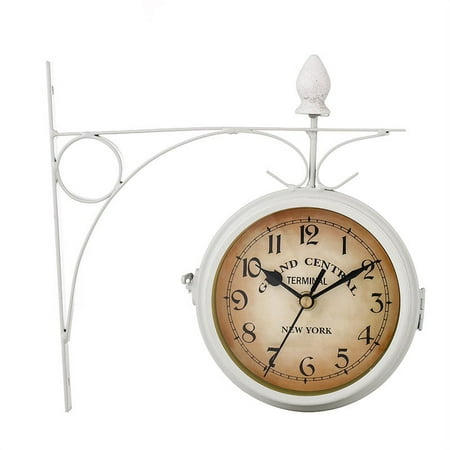 Retro double-sided wall clock wrought iron metal mute silent art clock pendulum double-sided 360-degree rotating antique