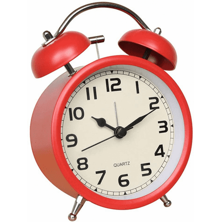 Retro Double Bell Alarm Clock Bedside Silent Non-Ticking (Red)