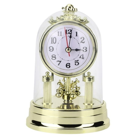 Retro Round Silent Alarm Clock, Digital Alarm Clock European Retro Style Table Clocks Antique Silent Desk Clock (Gold)