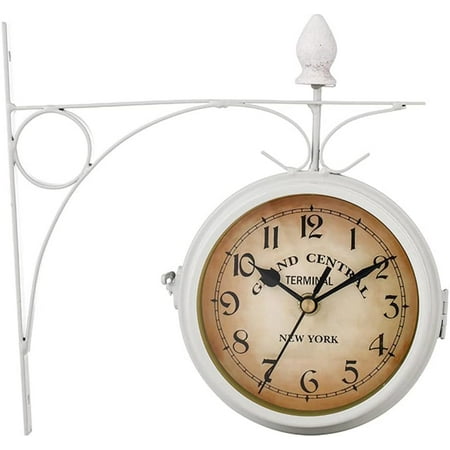 Retro Wall Clock Double-Sided European Antique Style Creative Classic Wall Hanging Clocks For Office Home Living Room Bedroom Study Wall Decoration And Gifts, 5 Inches (White)