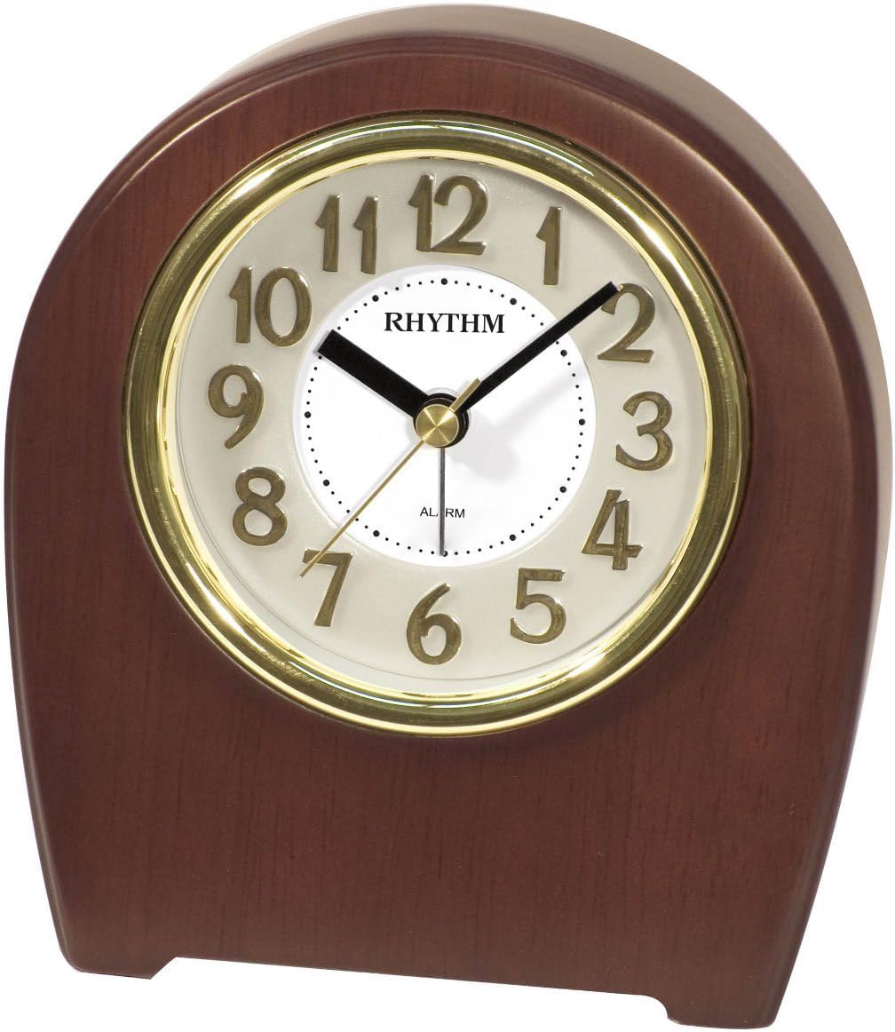 Rhythm CRE942NR06 Beep Alarm Wooden Frame Table Clock, Brown