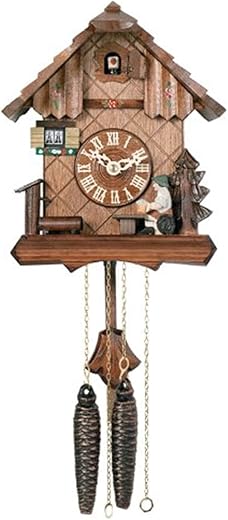 River City Clocks One Day Chalet Style Cuckoo Clock with Beer Drinker Raising His Mug - 9 Inches Tall - Model # 12-09P