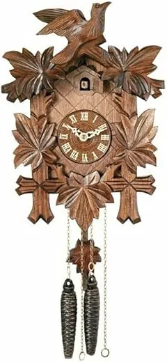 River City Clocks One Day Hand-Carved Cuckoo Clock with Five Maple Leaves & One Bird