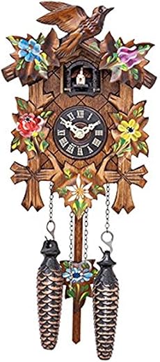 River City Clocks Painted Musical Quartz Cuckoo Clock Five Leaves, Multi