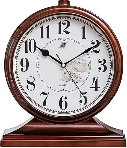 rnuie Desk Clock for Table Decor, Retro Mantel Clock Battery Operated for Fireplace Mantel, Living Room, Bedroom, Office, Desktop Decoration(Brown)