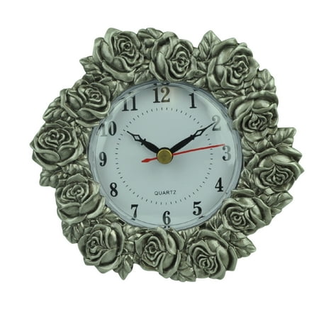 Rose Bouquet Clock Glory Land Cast Metal Pewter Desk Home Decoration