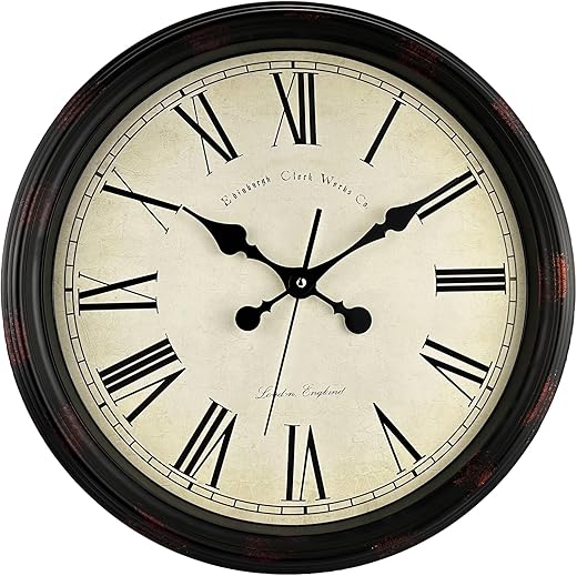 Round Classic Wall Clock Silent Non Ticking 16 Inch Extra Large Quality Quartz Vintage Clock, Rome Retro Decorate Clock Battery Operated, Easy to Read for Home Kitchen Living/Restaurant