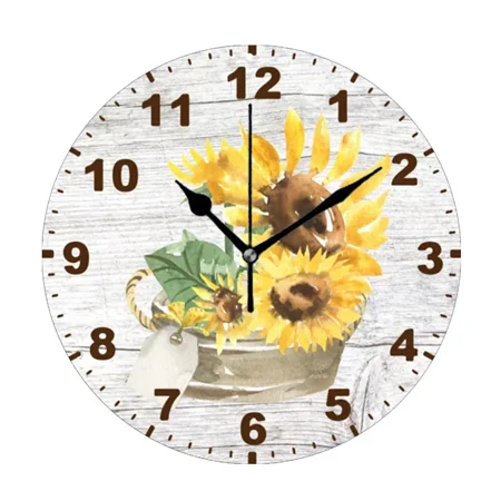 Rustic Barn Wood Vintage Sunflower Round Wall Clock Country Farmhouse Floral Big Watch Living Room Home r 14