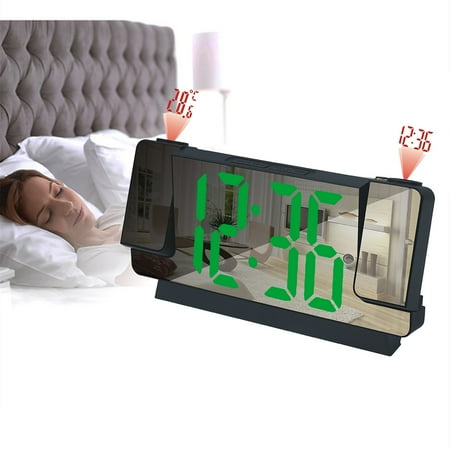 Rvasteizo Projection Alarm Clock New Mirror Large Screen Display Silent Sleep Electronic Clock Multifunctional Intelligent Digital Nightlight Desk Clock