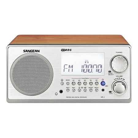 Sangean All in One AM/FM Alarm Clock Radio with Large Easy to Read Backlit LCD Display (Walnut)