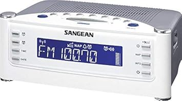 Sangean AM/FM Radio Atomic Clock with Humane Waking System and Large LCD Display, Alarm with Snooze Features, Aux Input