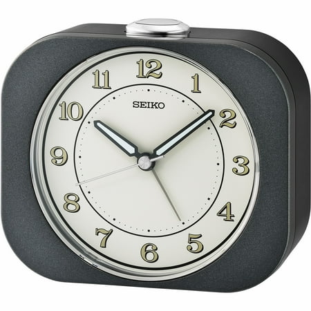 Seiko 4 inch Kyoda Beep Alarm Metallic Black Analog Quartz Desk Clock, Beep, QHE195KLH