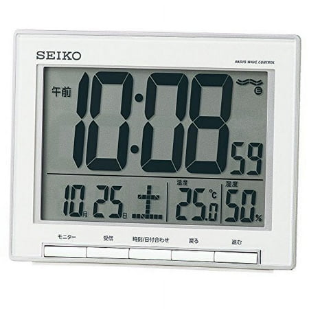 Seiko clock Alarm Clock Radio waves Digital calendar temperature humidity express large screen silver metallic SQ786S SEIKO// Movement