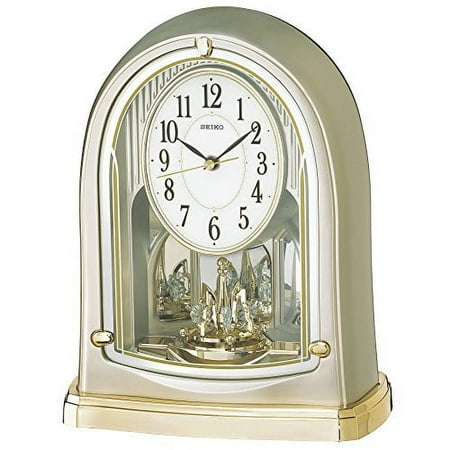 Seiko clock tabletop clock radio wave analog rotating decoration light gold pearl BY241G SEIKO// Movement