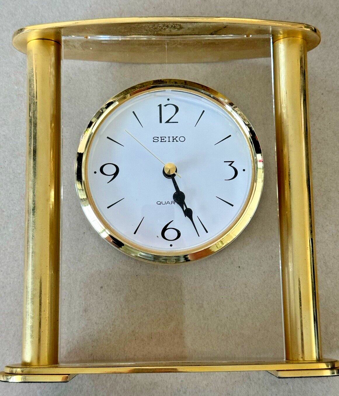 SEIKO Desk Clock Gold Tone Analog Battery Operated Mantle QXG701C