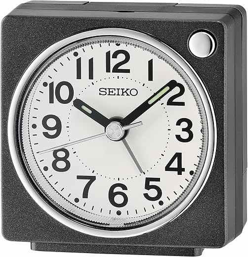 Seiko Fuji Dark Bedside Alarm Clock, Metallic Black