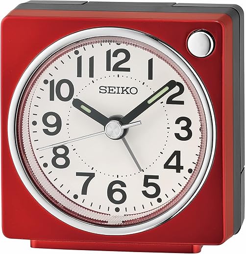 Seiko Fuji Dark Bedside Alarm Clock, Metallic Red