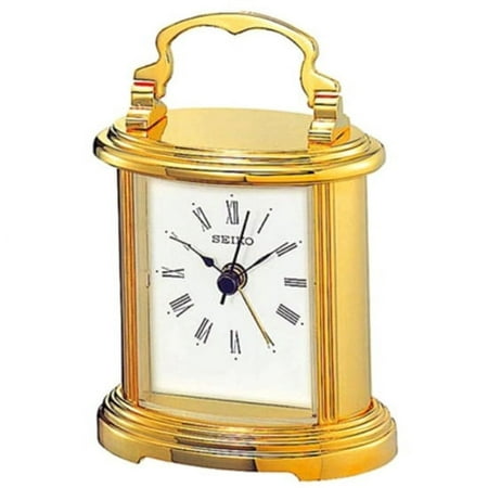 Seiko Golden Carriage Desktop Clock, Beep Alarm, Analog, Quartz, QHE109GLH