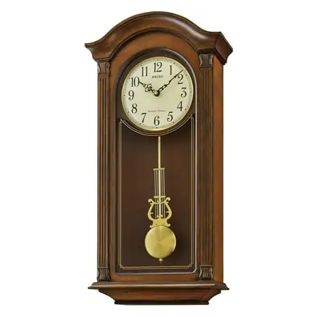 Seiko Gold Tone & Arched Pendulum and Dual Chimes Traditional Wooden Wall Clock, Analog, Quartz QXH066BLH