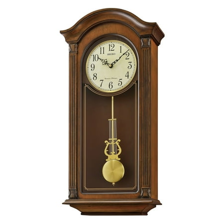 Seiko Gold Tone & Arched Pendulum and Dual Chimes Traditional Wooden Wall Clock, Analog, Quartz QXH066BLH